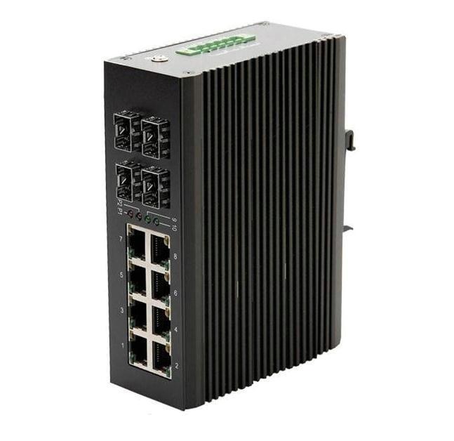 供應漢源高科匯聚工業(yè)交換機千兆4光8電級聯(lián)型寬溫工業(yè)級以太網(wǎng)交換機DIN導軌式安