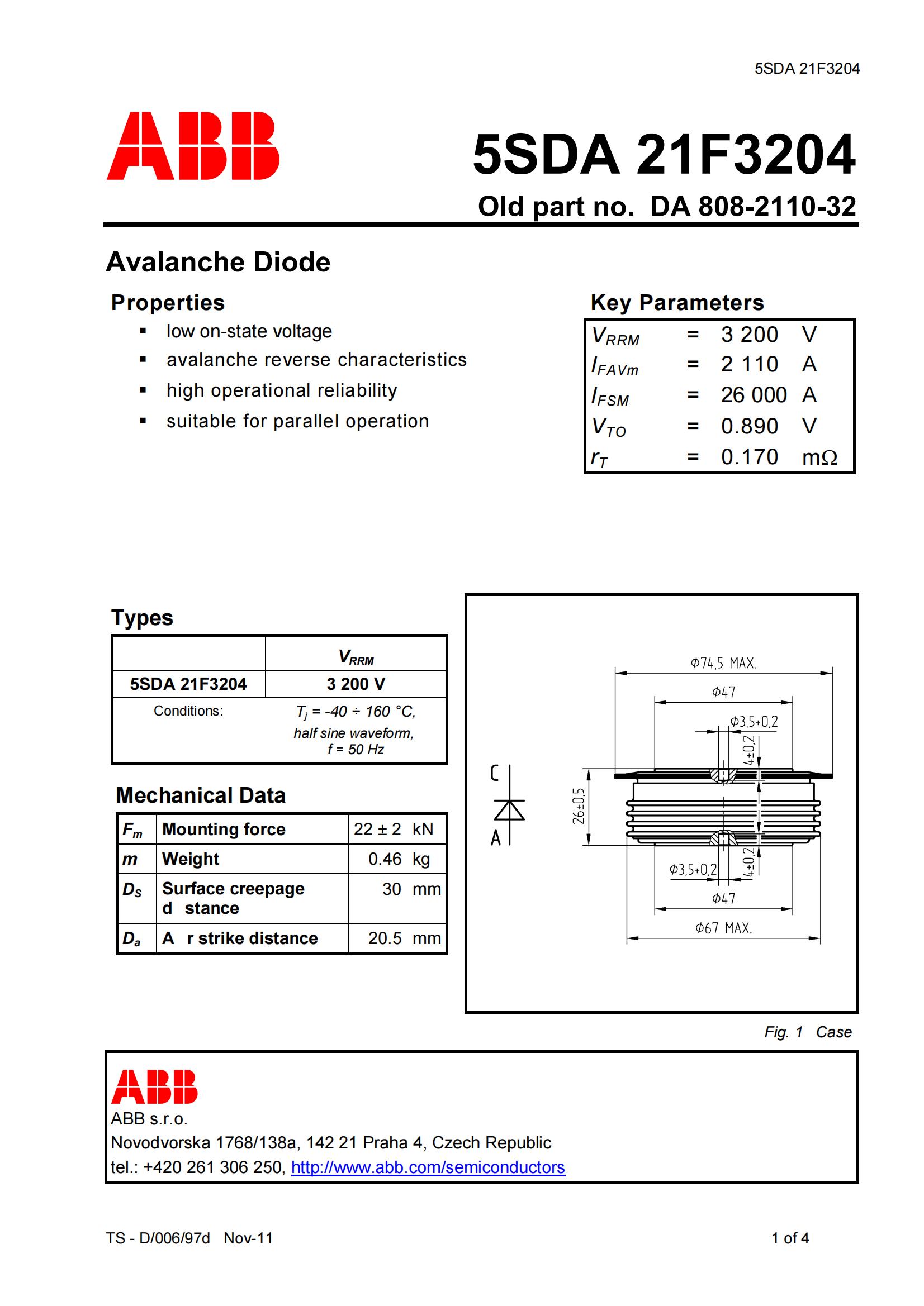 ABB 5SDA 21F3204 日立能源 雪崩二極管